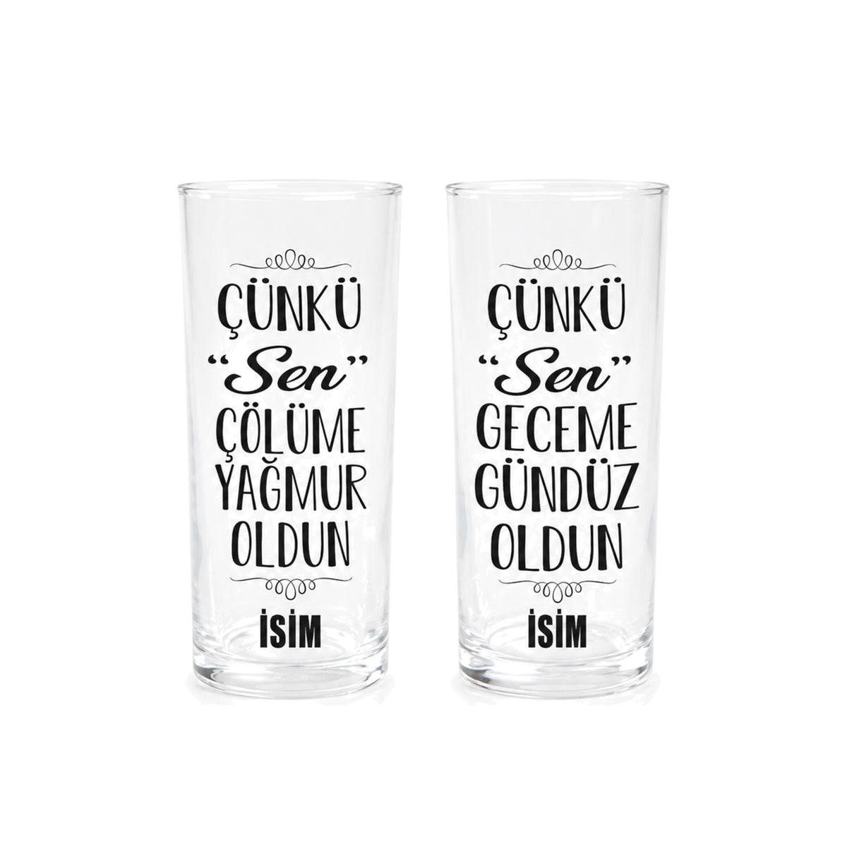 Sevgiliye Hediye İsimli & Yazılı Rakı Kadehi - 2'li Rakı Kadehi