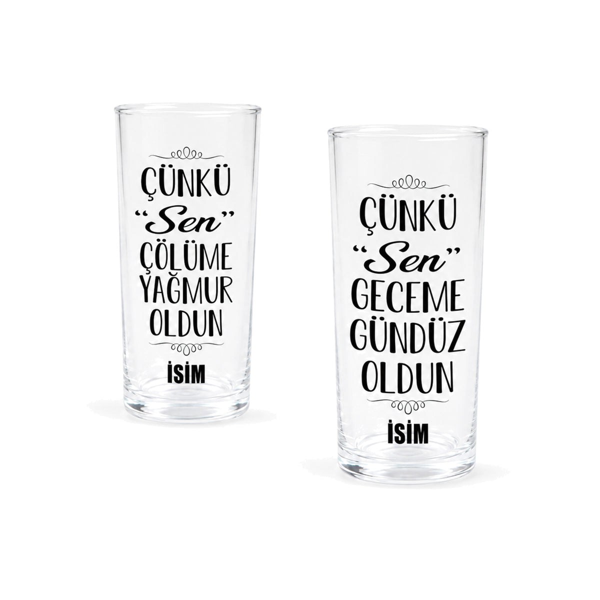 Sevgiliye Hediye İsimli & Yazılı Rakı Kadehi - 2'li Rakı Kadehi